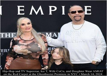Ice-T, Coco and Chanel wearing AMIAT on the Ghostbusters Frozen Empire red carpet